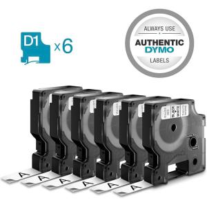 imageDYMO Authentic D1 Labels 12Inch x 23Foot Roll Black Print on White SelfAdhesive For LabelManager Label Makers 2Pack6 Pack