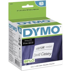 imageDYMO Authentic LW Name Badge Labels DYMO Labels for LabelWriter Printers White 214quot x 4quot 1 Roll of 250114 x 4