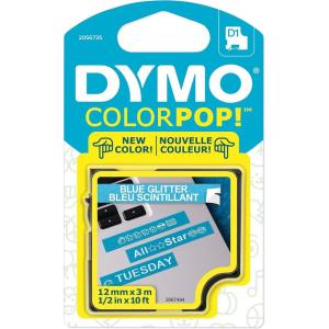 imageDYMO COLORPOP Authentic Label Maker Tape 12quot W x 10 L White Print on Blue Glitter D1 StandardD1