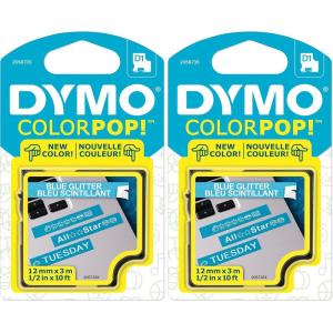 imageDYMO COLORPOP Authentic Label Maker Tape 12quot W x 10 L White Print on Blue Glitter D1 StandardD1 Pack of 2