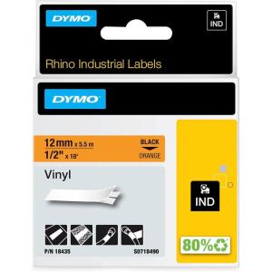 imageDYMO Industrial Vinyl Labels 38quot White on BlackBlack on Orange
