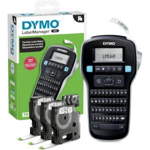imageDYMO LabelManager 160 Portable Label Maker Bundle EasytoUse OneTouch Smart Keys QWERTY Keyboard Large Display For Home ampamp Office Organization Includes 3 D1 label cassettesMachine  3 Tapes