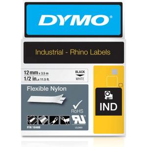 imageDYMO Rhino Industrial Flexible Nylon Labels 34quot x 115 Black Print on White TapeBlack on White