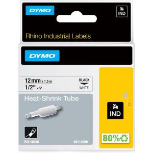imageDYMO Rhino Industrial HeatShrink Labels 34quot Tube Black Print on WhiteBlack on White