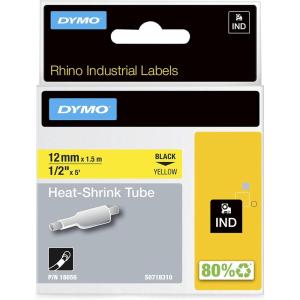 imageDYMO Rhino Industrial HeatShrink Labels 34quot Tube Black Print on WhiteBlack on Yellow