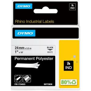 imageDYMO Rhino Industrial Permanent Polyester Labels 38quot Black Print on White Tape1 24MM