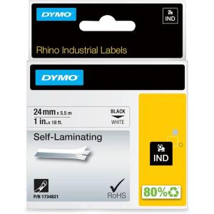 imageDYMO Rhino Industrial Self Laminating Labels  24 mm x 55m  White on Black  for DYMO Rhino Label MakersBlack on White