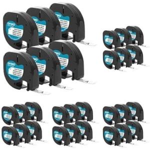 imageDYMO Authentic LT Plastic Labeling Tape for LetraTag Label Makers 12quot 12mm Black Print On White Tape 6Pack30 Pack