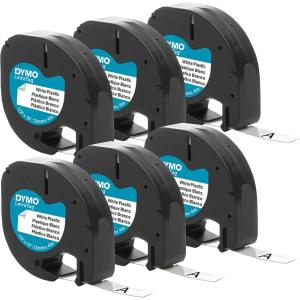 imageDYMO Authentic LT Plastic Labeling Tape for LetraTag Label Makers 12quot 12mm Black Print On White Tape 6Pack6 Pack