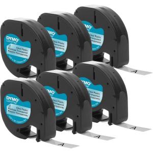 imageDYMO Authentic LT Plastic Labeling Tape for LetraTag Label Makers 12quot 12mm Black Print on Clear Tape 6Pack