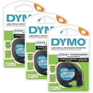 imageDYMO LT Plastic Labels for LetraTag Label Makers Black Print on White Labels 12quot x 13Foot Rolls 3 CountPlastic Black on Clear