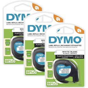 imageDYMO LT Plastic Labels for LetraTag Label Makers Black Print on White Labels 12quot x 13Foot Rolls 3 CountPlastic Black on White