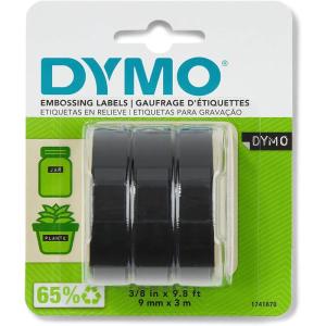 imageDYMO SelfAdhesive Embossing Labels White Print on Black Tape 38Inch x 98Foot Roll 3 PackBlack