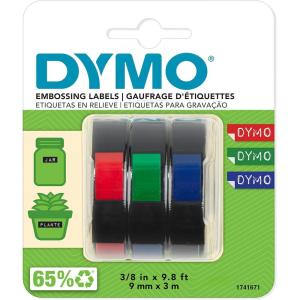 imageDYMO SelfAdhesive Embossing Labels White Print on Black Tape 38Inch x 98Foot Roll 3 PackRed  Green  Blue