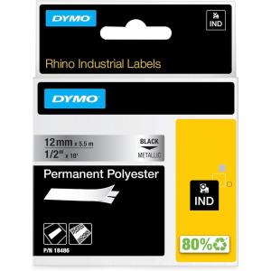 imageDYMO Rhino Industrial Permanent Polyester Labels 12quot Black Print on Metallic Tape12 12MM