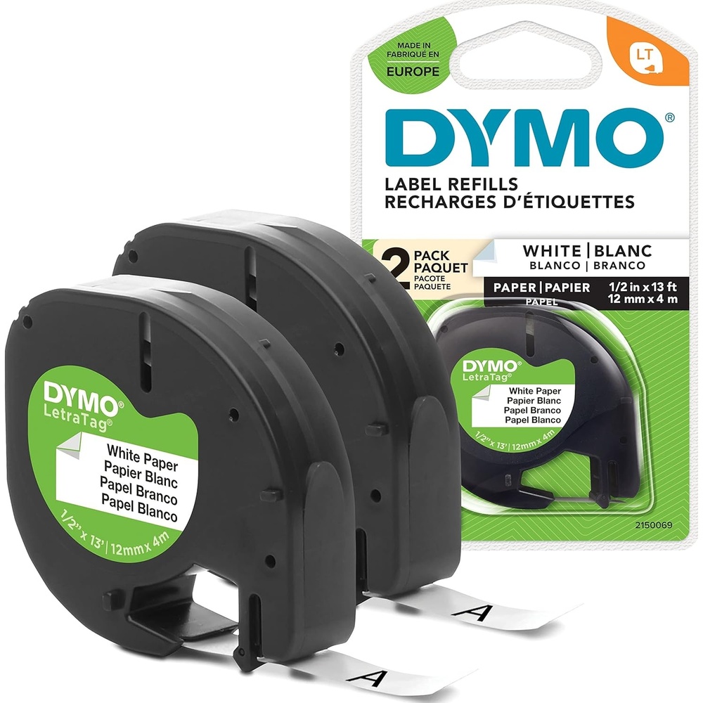 image:imageDYMO LetraTag Paper Labels Authentic 12 mm x 4 m Roll Black Print on White SelfAdhesive Multipurpose for LetraTag Label Makers 2 Count12 mm x 4 m  Paper