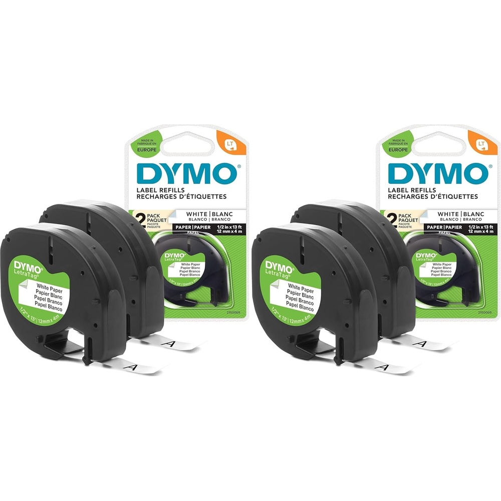 image:imageDYMO LetraTag Paper Labels Authentic 12 mm x 4 m Roll Black Print on White SelfAdhesive Multipurpose for LetraTag Label Makers 2 Count12 mm x 4 m  Paper Double Pack