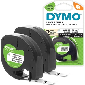 image:imageDYMO LetraTag Paper Labels Authentic 12 mm x 4 m Roll Black Print on White SelfAdhesive Multipurpose for LetraTag Label Makers 2 Count12 mm x 4 m  Paper