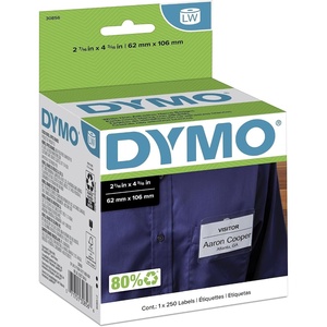 image:imageDYMO 30856 LW NonAdhesive Name Badge Labels for LabelWriter Label Printers White 2716 x 4316 1 Roll of 250